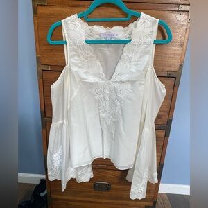 Intermix White V-neck cold shoulder Embroidered bell-sleeve blouse